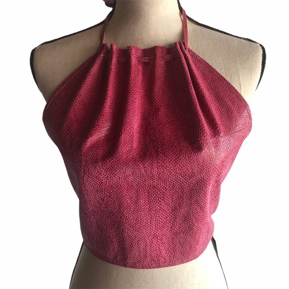 GUESS COLLECTION LEATHER SNAKESKIN HALTER CROP TOP - Picture 2 of 9